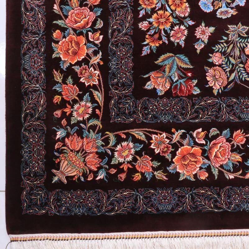 ペルシャ絨毯／モスタファザーデ工房 205×130cm イラン産 手織り  シルク100％ ラグ  ラグマット（FN-70343）の画像