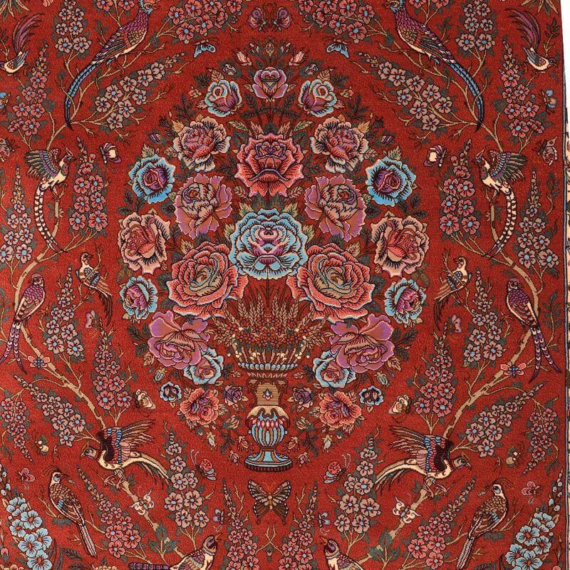 ペルシャ絨毯／ホセイン工房 158×105cm イラン産 手織り  シルク100％ ラグ  ラグマット（FN-70346）の画像