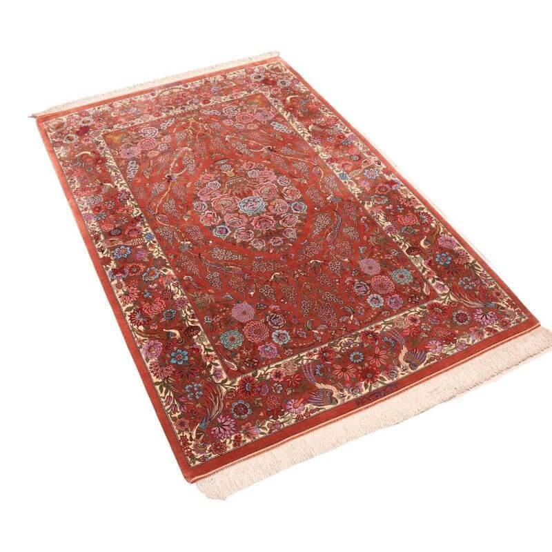 ペルシャ絨毯／ホセイン工房 158×105cm イラン産 手織り  シルク100％ ラグ  ラグマット（FN-70346）の画像