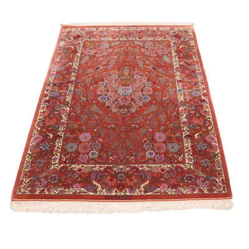ペルシャ絨毯／ホセイン工房 158×105cm イラン産 手織り  シルク100％ ラグ  ラグマット（FN-70346）の画像