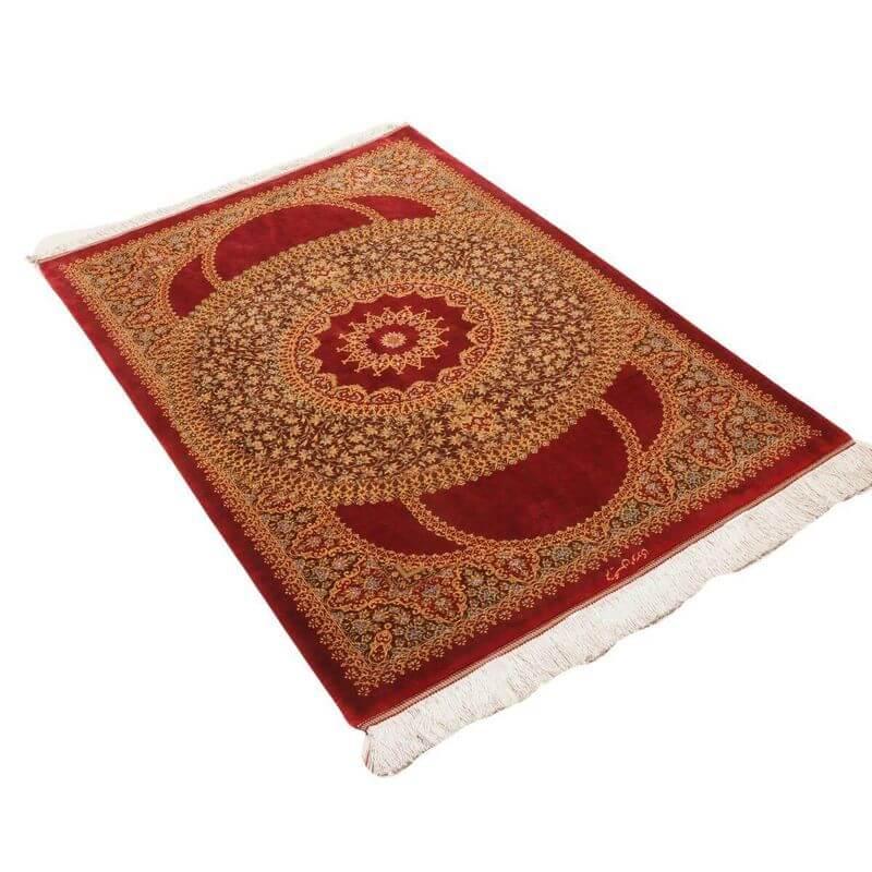ペルシャ絨毯／ムーサビ工房 148×98cm イラン産 手織り  シルク100％ ラグ  ラグマット（FN-70347）の画像