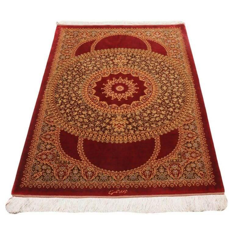 ペルシャ絨毯／ムーサビ工房 148×98cm イラン産 手織り  シルク100％ ラグ  ラグマット（FN-70347）の画像