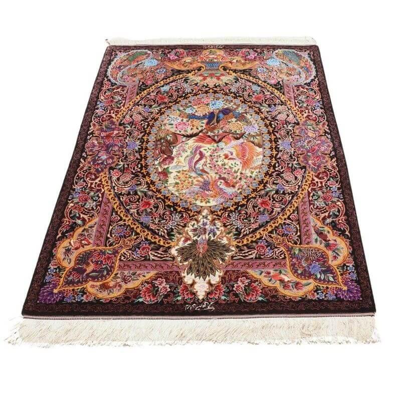 ペルシャ絨毯／モハンマディ 148×100cm イラン産 手織り  シルク100％ ラグ  ラグマット（FN-70349）の画像