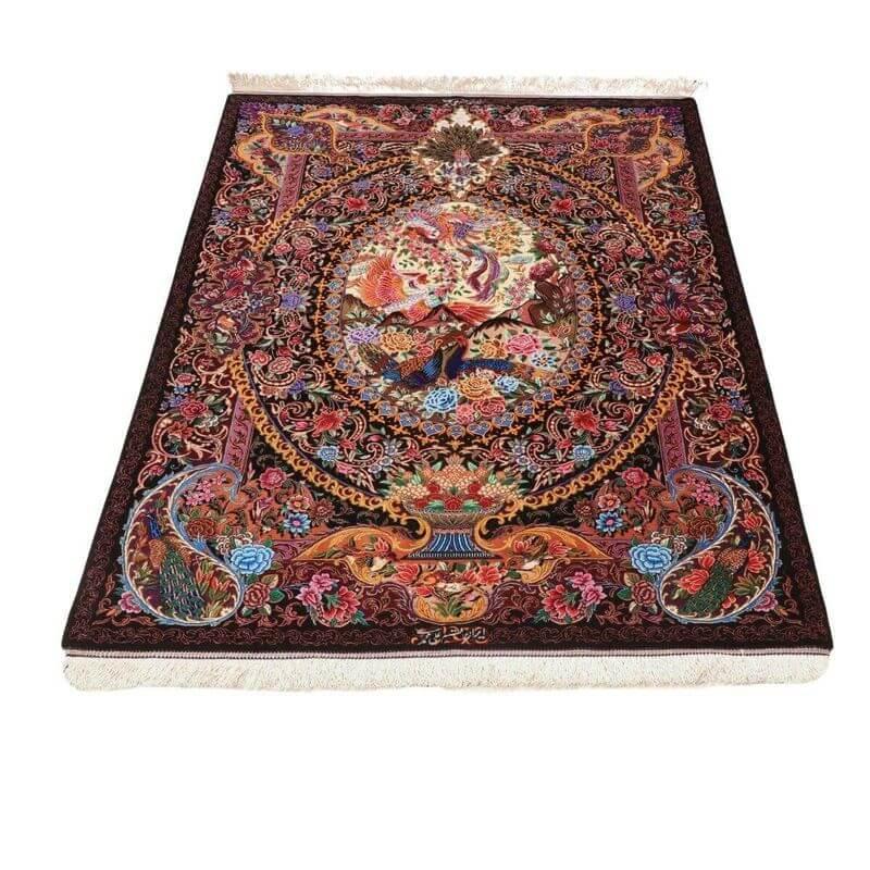 ペルシャ絨毯／モハンマディ 148×100cm イラン産 手織り  シルク100％ ラグ  ラグマット（FN-70349）の画像