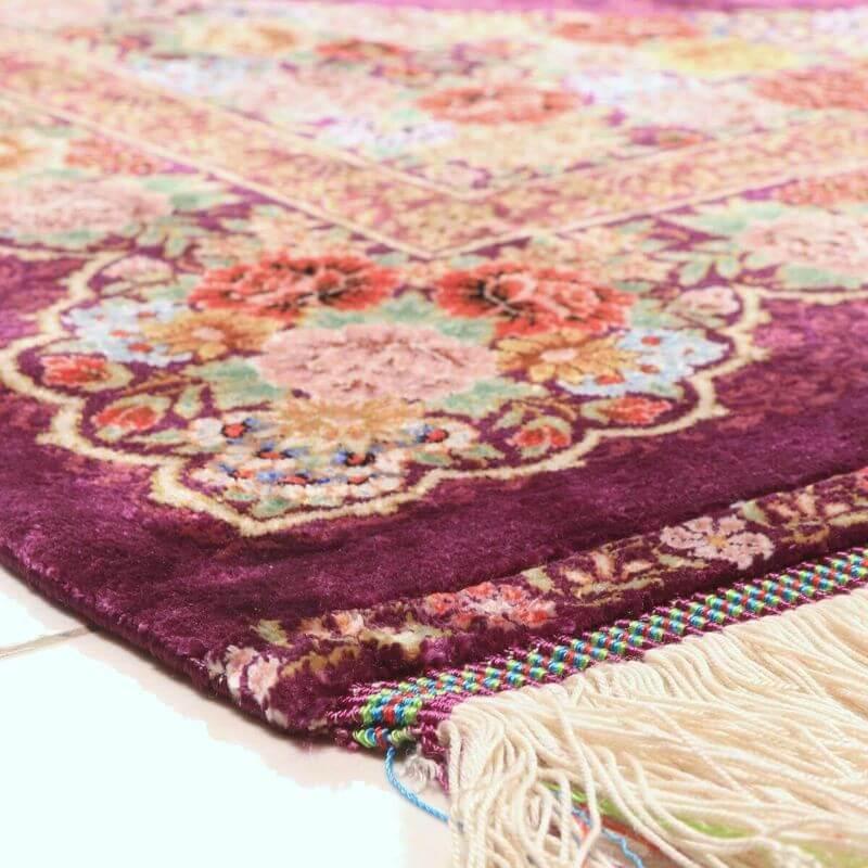 ペルシャ絨毯／エスファハーニヤン工房 128番 153×98cm イラン産 手織り  シルク100％ ラグ  ラグマット（FN-70350）の画像