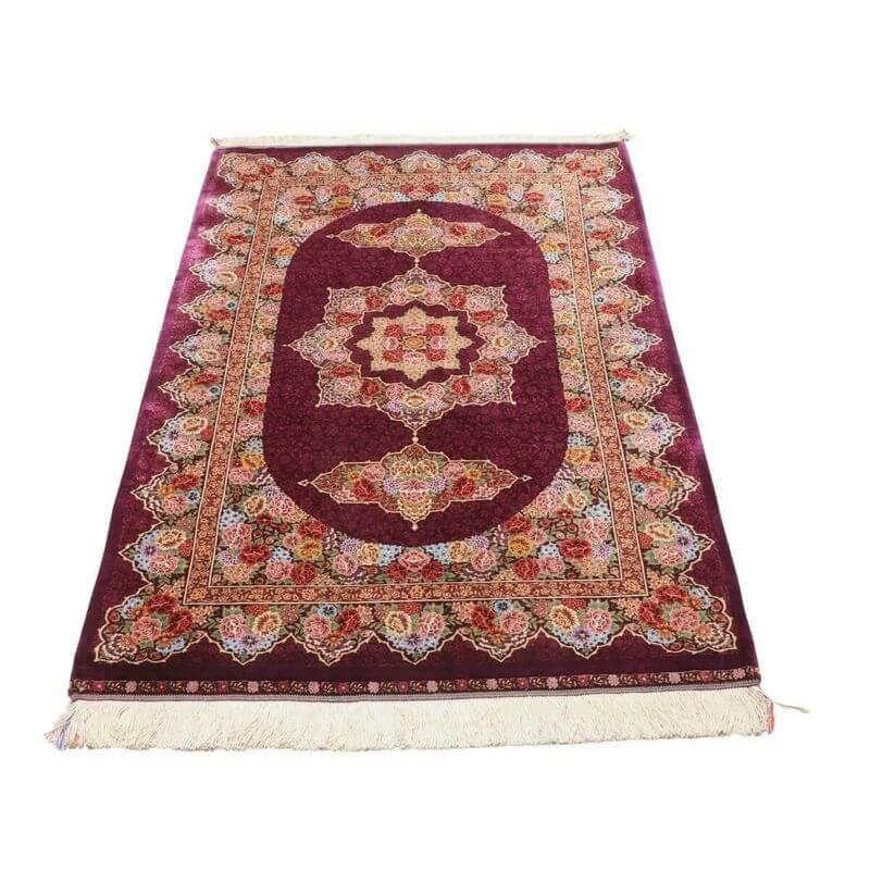 ペルシャ絨毯／エスファハーニヤン工房 128番 153×98cm イラン産 手織り  シルク100％ ラグ  ラグマット（FN-70350）の画像