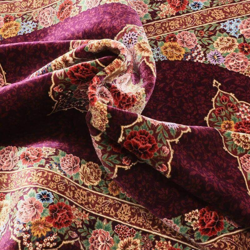 ペルシャ絨毯／エスファハーニヤン工房 128番 153×98cm イラン産 手織り  シルク100％ ラグ  ラグマット（FN-70350）の画像