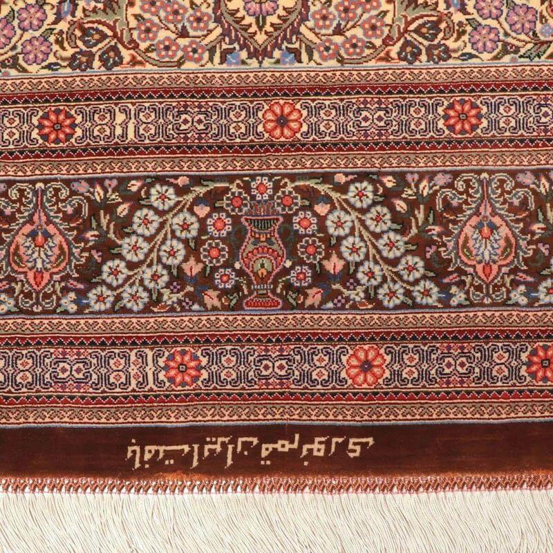 ペルシャ絨毯／ヌーリ工房 151×101cm イラン産 手織り  シルク100％ ラグ  ラグマット（FN-70352）の画像