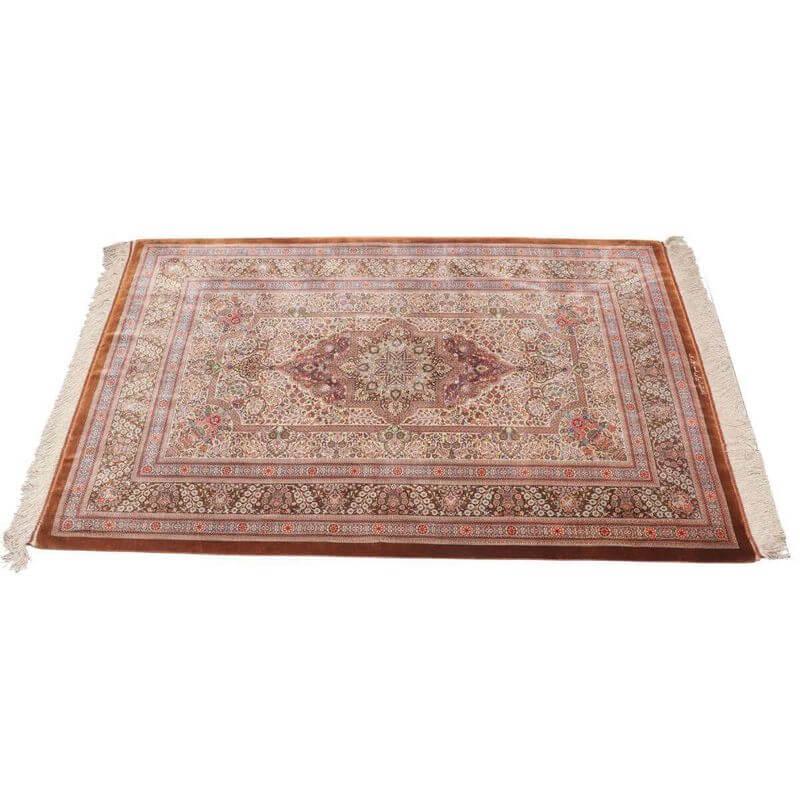 ペルシャ絨毯／ヌーリ工房 151×101cm イラン産 手織り  シルク100％ ラグ  ラグマット（FN-70352）の画像