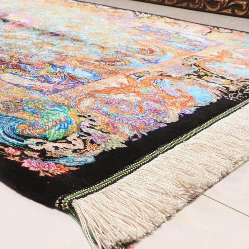 ペルシャ絨毯／ホセイン・シーラーズィー作 152×100cm イラン産 手織り  シルク100％ ラグ  ラグマット（FN-70353）の画像