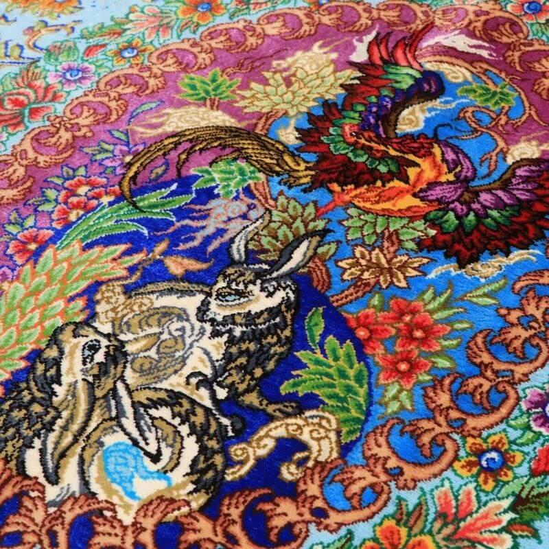 ペルシャ絨毯／ホセイン・シーラーズィー作 152×100cm イラン産 手織り  シルク100％ ラグ  ラグマット（FN-70353）の画像