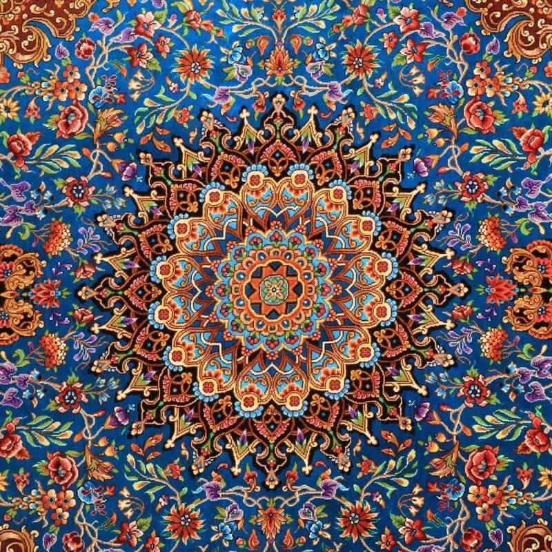 ペルシャ絨毯／メフルバフ工房 150×98cm イラン産 手織り  シルク100％ ラグ  ラグマット（FN-70354）の画像
