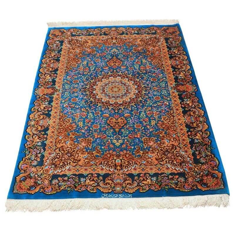 ペルシャ絨毯／メフルバフ工房 150×98cm イラン産 手織り  シルク100％ ラグ  ラグマット（FN-70354）の画像