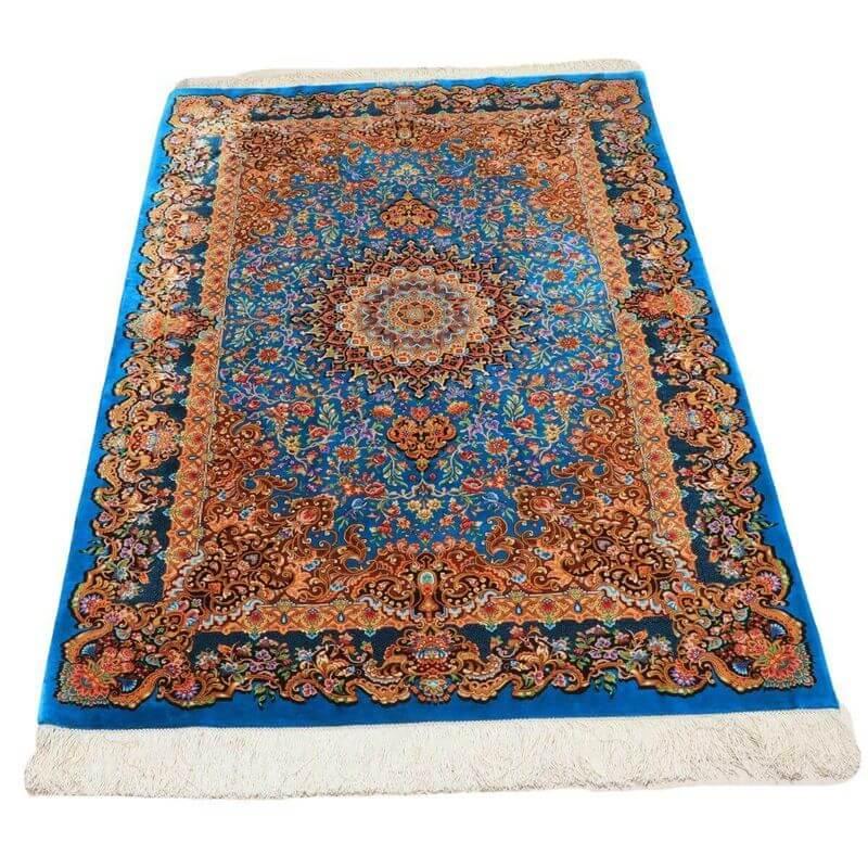 ペルシャ絨毯／メフルバフ工房 150×98cm イラン産 手織り  シルク100％ ラグ  ラグマット（FN-70354）の画像