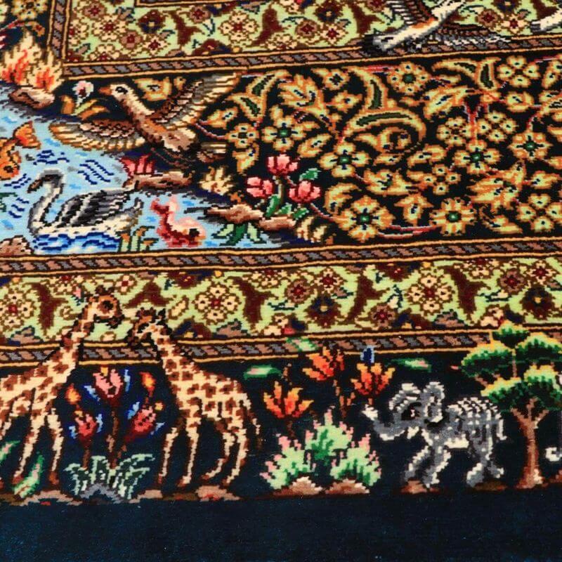 ペルシャ絨毯／ジャムシーディー工房 148×101cm イラン産 手織り  シルク100％ ラグ  ラグマット（FN-70355）の画像