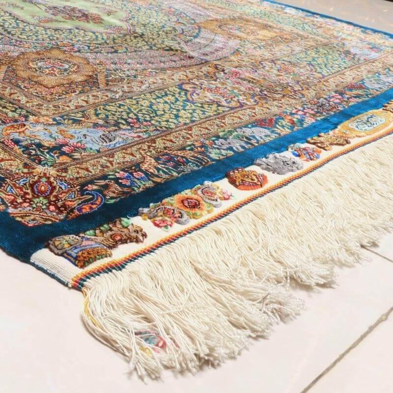 ペルシャ絨毯／ジャムシーディー工房 148×101cm イラン産 手織り  シルク100％ ラグ  ラグマット（FN-70355）の画像