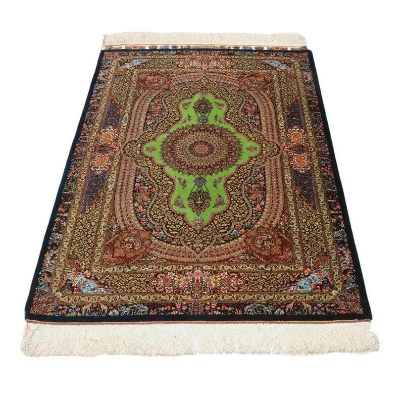 ペルシャ絨毯／ジャムシーディー工房 148×101cm イラン産 手織り  シルク100％ ラグ  ラグマット（FN-70355）の画像