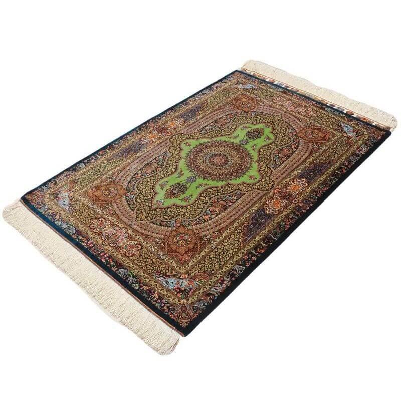 ペルシャ絨毯／ジャムシーディー工房 148×101cm イラン産 手織り  シルク100％ ラグ  ラグマット（FN-70355）の画像