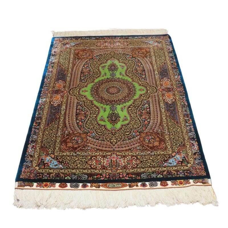 ペルシャ絨毯／ジャムシーディー工房 148×101cm イラン産 手織り  シルク100％ ラグ  ラグマット（FN-70355）の画像