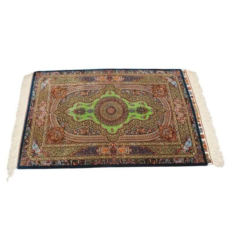 ペルシャ絨毯／ジャムシーディー工房 148×101cm イラン産 手織り  シルク100％ ラグ  ラグマット（FN-70355）の画像