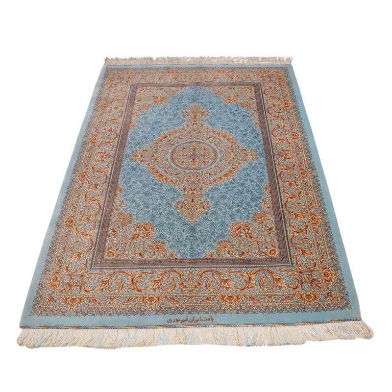 ペルシャ絨毯／ヌーリ工房 158×102cm イラン産 手織り  シルク100％ ラグ  ラグマット（FN-70356）の画像