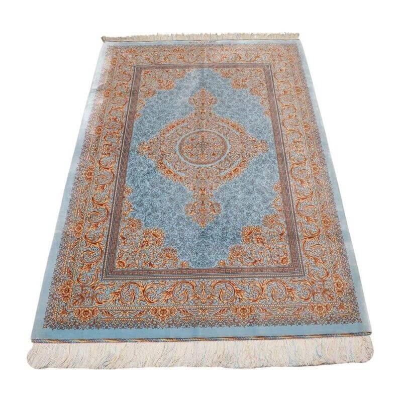 ペルシャ絨毯／ヌーリ工房 158×102cm イラン産 手織り  シルク100％ ラグ  ラグマット（FN-70356）の画像