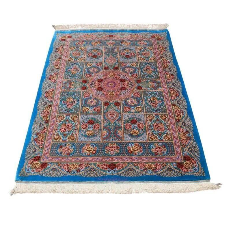 ペルシャ絨毯／エスファハーニヤン工房 128番 154×100cm イラン産 手織り  シルク100％ ラグ  ラグマット（FN-70357）の画像