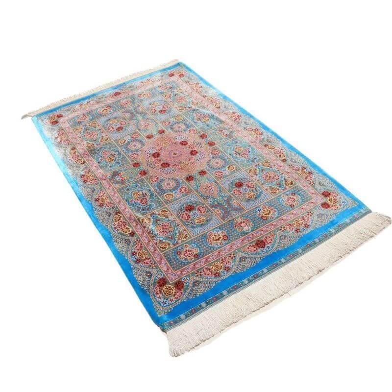 ペルシャ絨毯／エスファハーニヤン工房 128番 154×100cm イラン産 手織り  シルク100％ ラグ  ラグマット（FN-70357）の画像