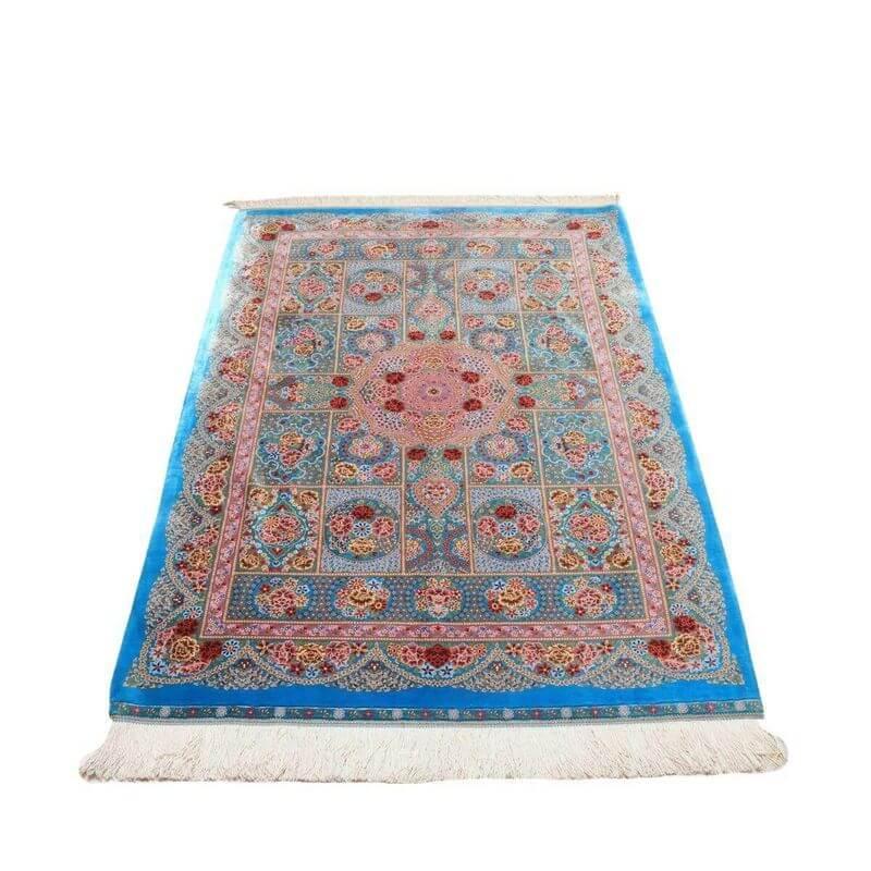 ペルシャ絨毯／エスファハーニヤン工房 128番 154×100cm イラン産 手織り  シルク100％ ラグ  ラグマット（FN-70357）の画像