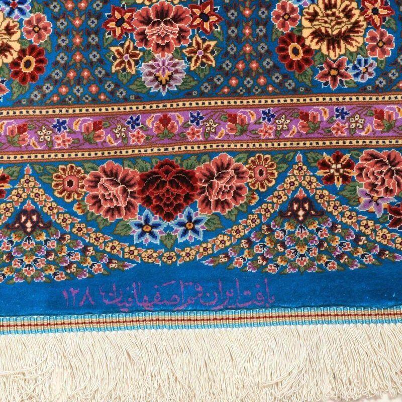 ペルシャ絨毯／エスファハーニヤン工房 128番 154×100cm イラン産 手織り  シルク100％ ラグ  ラグマット（FN-70357）の画像