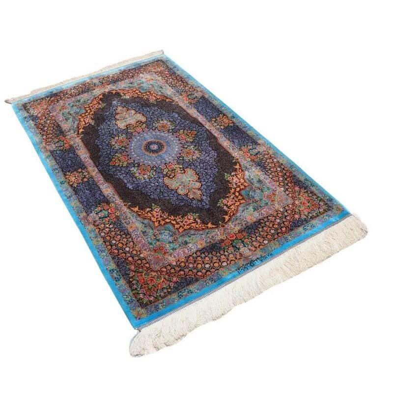 ペルシャ絨毯／エスファハーニヤン工房 128番 155×99cm イラン産 手織り  シルク100％ ラグ  ラグマット（FN-70358）の画像