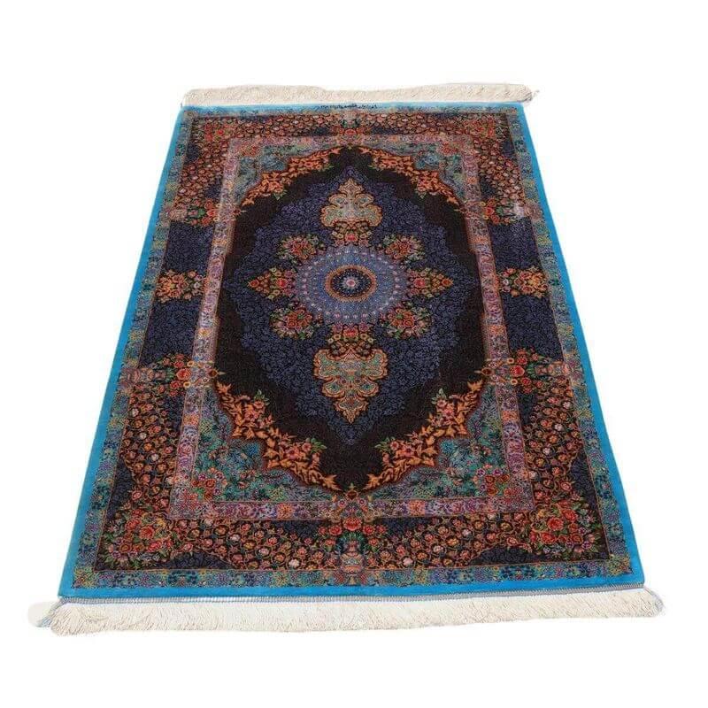 ペルシャ絨毯／エスファハーニヤン工房 128番 155×99cm イラン産 手織り  シルク100％ ラグ  ラグマット（FN-70358）の画像