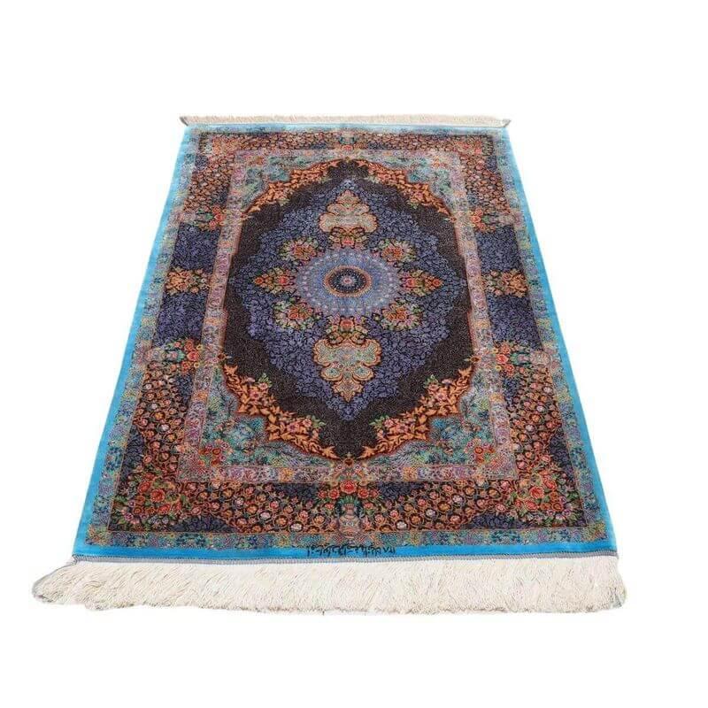 ペルシャ絨毯／エスファハーニヤン工房 128番 155×99cm イラン産 手織り  シルク100％ ラグ  ラグマット（FN-70358）の画像