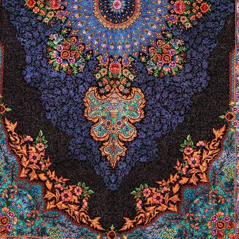 ペルシャ絨毯／エスファハーニヤン工房 128番 155×99cm イラン産 手織り  シルク100％ ラグ  ラグマット（FN-70358）の画像
