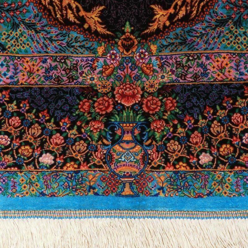 ペルシャ絨毯／エスファハーニヤン工房 128番 155×99cm イラン産 手織り  シルク100％ ラグ  ラグマット（FN-70358）の画像