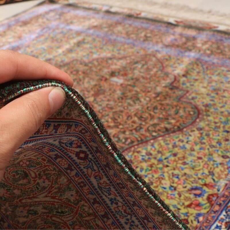 ペルシャ絨毯／ジャムシーディー工房 154×102cm イラン産 手織り  シルク100％ ラグ  ラグマット（FN-70359）の画像
