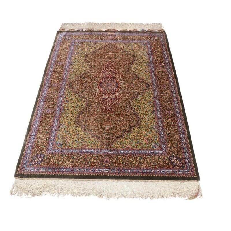ペルシャ絨毯／ジャムシーディー工房 154×102cm イラン産 手織り  シルク100％ ラグ  ラグマット（FN-70359）の画像