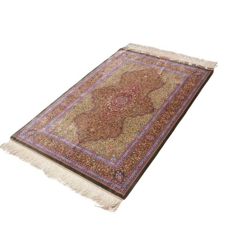 ペルシャ絨毯／ジャムシーディー工房 154×102cm イラン産 手織り  シルク100％ ラグ  ラグマット（FN-70359）の画像