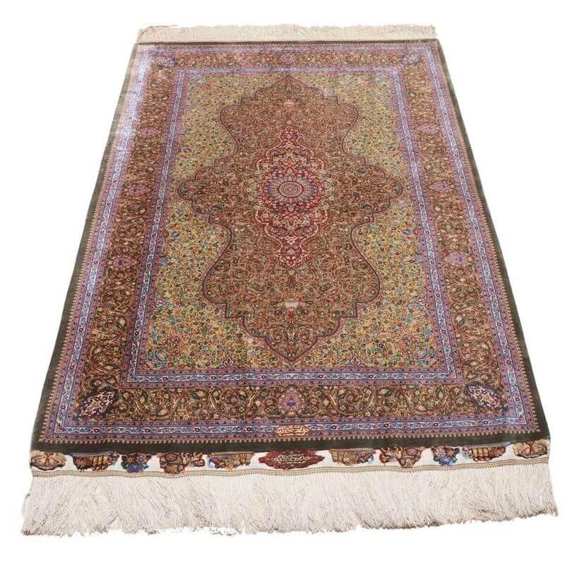 ペルシャ絨毯／ジャムシーディー工房 154×102cm イラン産 手織り  シルク100％ ラグ  ラグマット（FN-70359）の画像