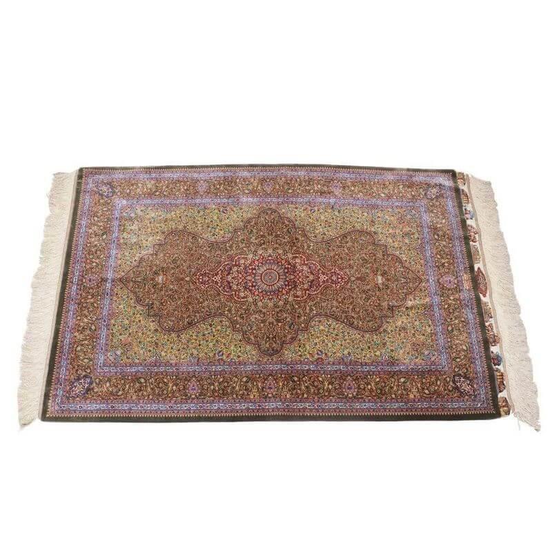 ペルシャ絨毯／ジャムシーディー工房 154×102cm イラン産 手織り  シルク100％ ラグ  ラグマット（FN-70359）の画像
