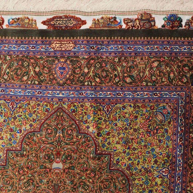 ペルシャ絨毯／ジャムシーディー工房 154×102cm イラン産 手織り  シルク100％ ラグ  ラグマット（FN-70359）の画像