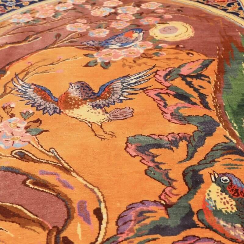 ペルシャ絨毯／ヌーリ工房 153×100cm イラン産 手織り  シルク100％ ラグ  ラグマット（FN-70361）の画像