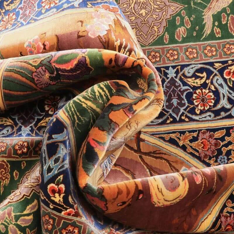 ペルシャ絨毯／ヌーリ工房 153×100cm イラン産 手織り  シルク100％ ラグ  ラグマット（FN-70361）の画像