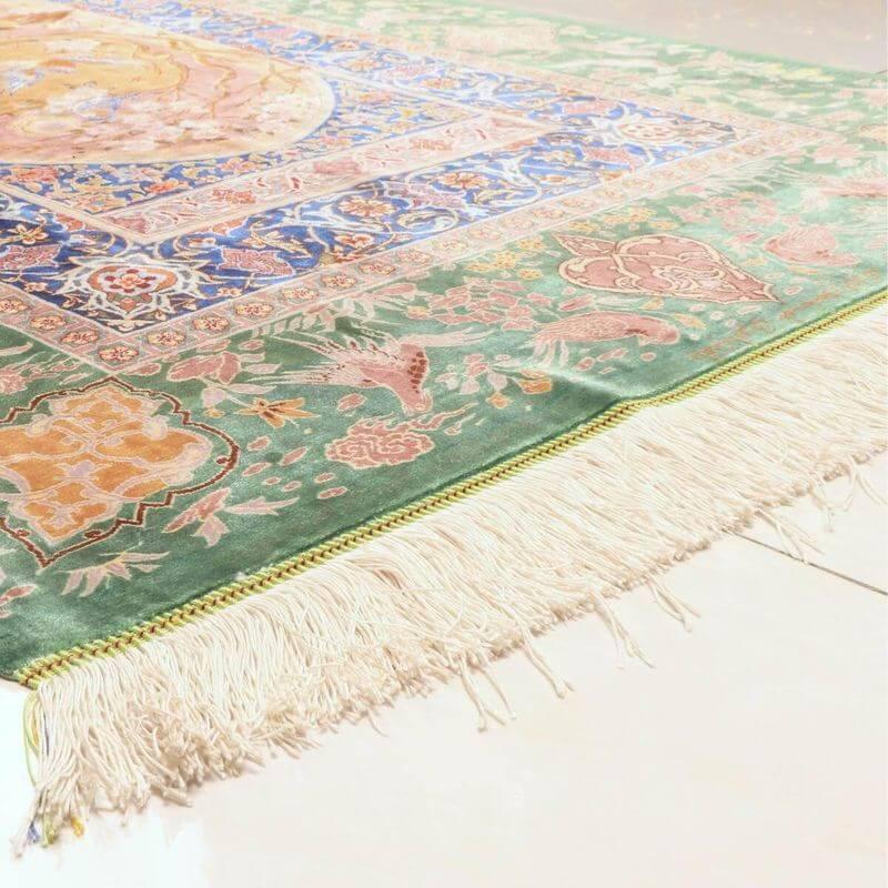 ペルシャ絨毯／ヌーリ工房 153×100cm イラン産 手織り  シルク100％ ラグ  ラグマット（FN-70361）の画像