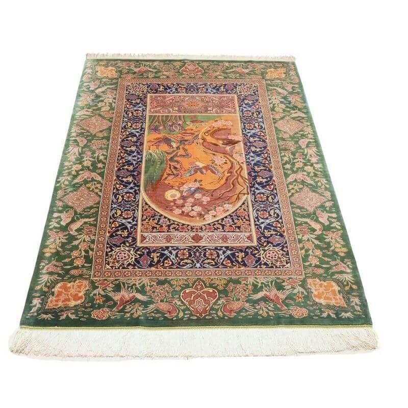 ペルシャ絨毯／ヌーリ工房 153×100cm イラン産 手織り  シルク100％ ラグ  ラグマット（FN-70361）の画像