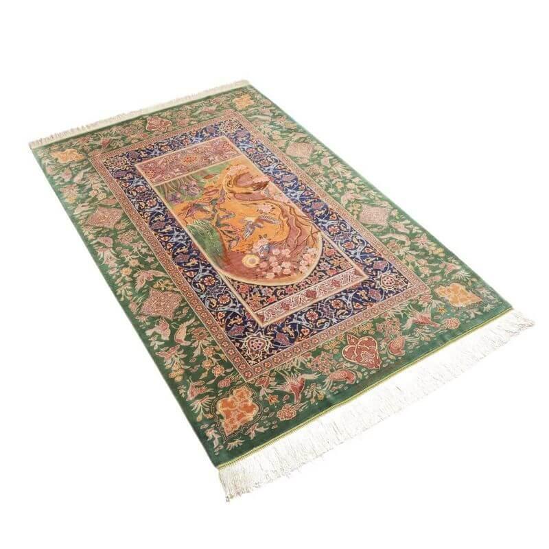 ペルシャ絨毯／ヌーリ工房 153×100cm イラン産 手織り  シルク100％ ラグ  ラグマット（FN-70361）の画像