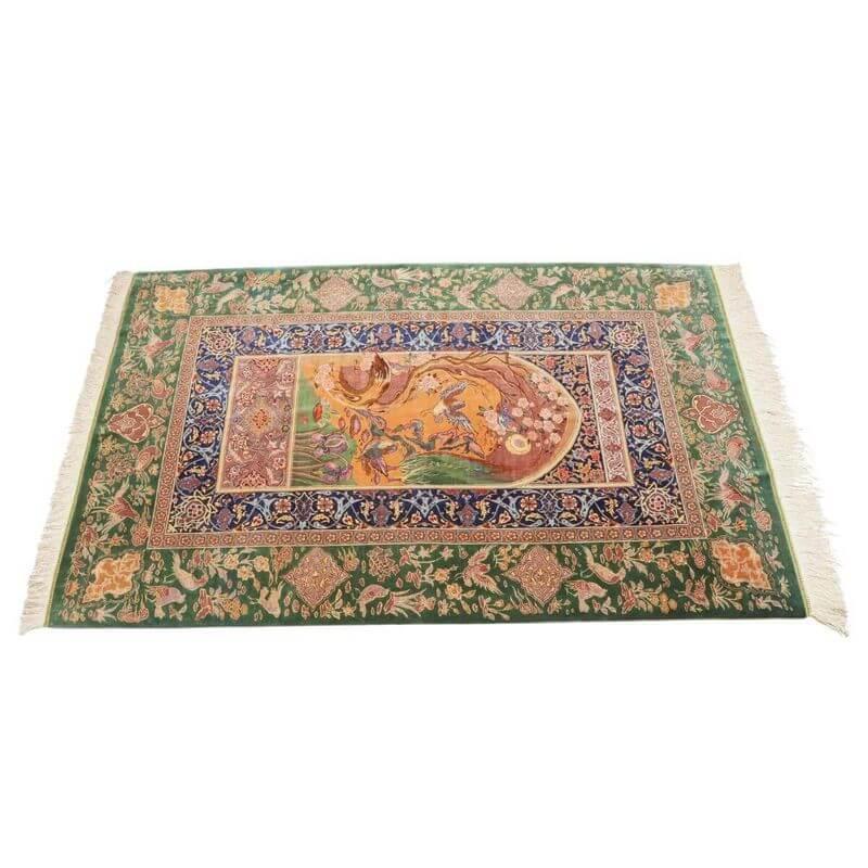 ペルシャ絨毯／ヌーリ工房 153×100cm イラン産 手織り  シルク100％ ラグ  ラグマット（FN-70361）の画像