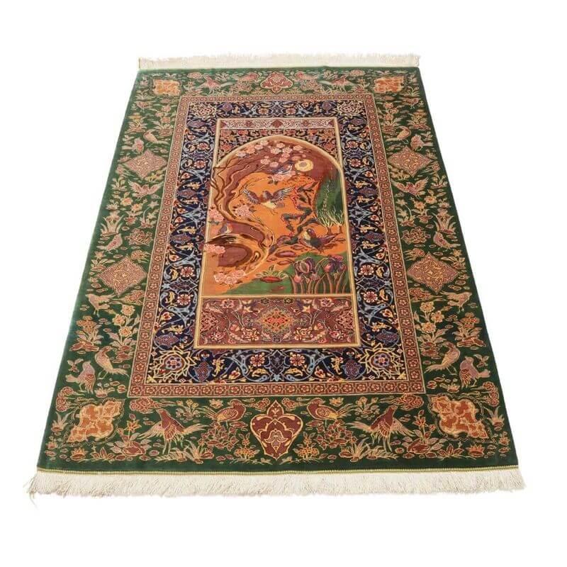ペルシャ絨毯／ヌーリ工房 153×100cm イラン産 手織り  シルク100％ ラグ  ラグマット（FN-70361）の画像