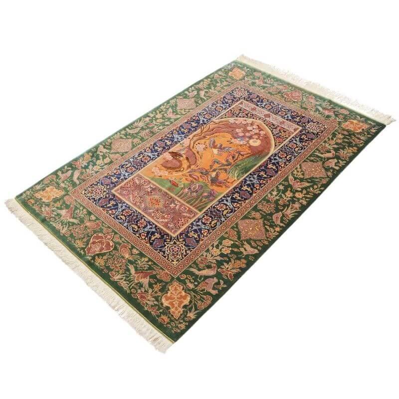 ペルシャ絨毯／ヌーリ工房 153×100cm イラン産 手織り  シルク100％ ラグ  ラグマット（FN-70361）の画像