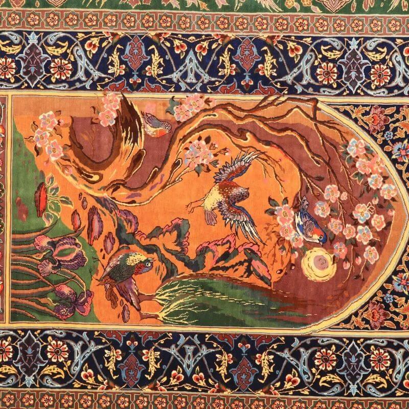 ペルシャ絨毯／ヌーリ工房 153×100cm イラン産 手織り  シルク100％ ラグ  ラグマット（FN-70361）の画像